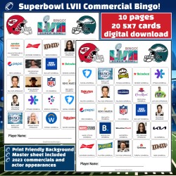 Superbowl 2023 Bingo Commercials - 20 Cards