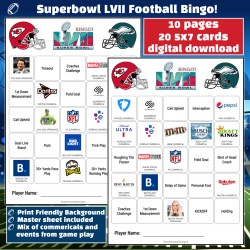 Superbowl 2023 Bingo Commercial/Football - 20 Cards